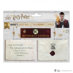 Set de 3 magnets HARRY POTTER - Lettre d’acceptation à Poudlard + Plateforme 9 3/4